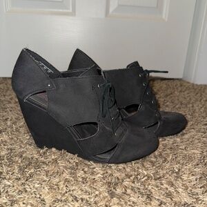Women's Mia Amore - black lace up wedge booties